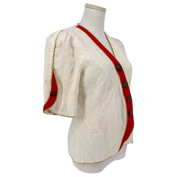 Vintage 1990s Gold Rope Trim Linen Novelty Jacket Embellished Maximalist Party - Picture 5 of 9